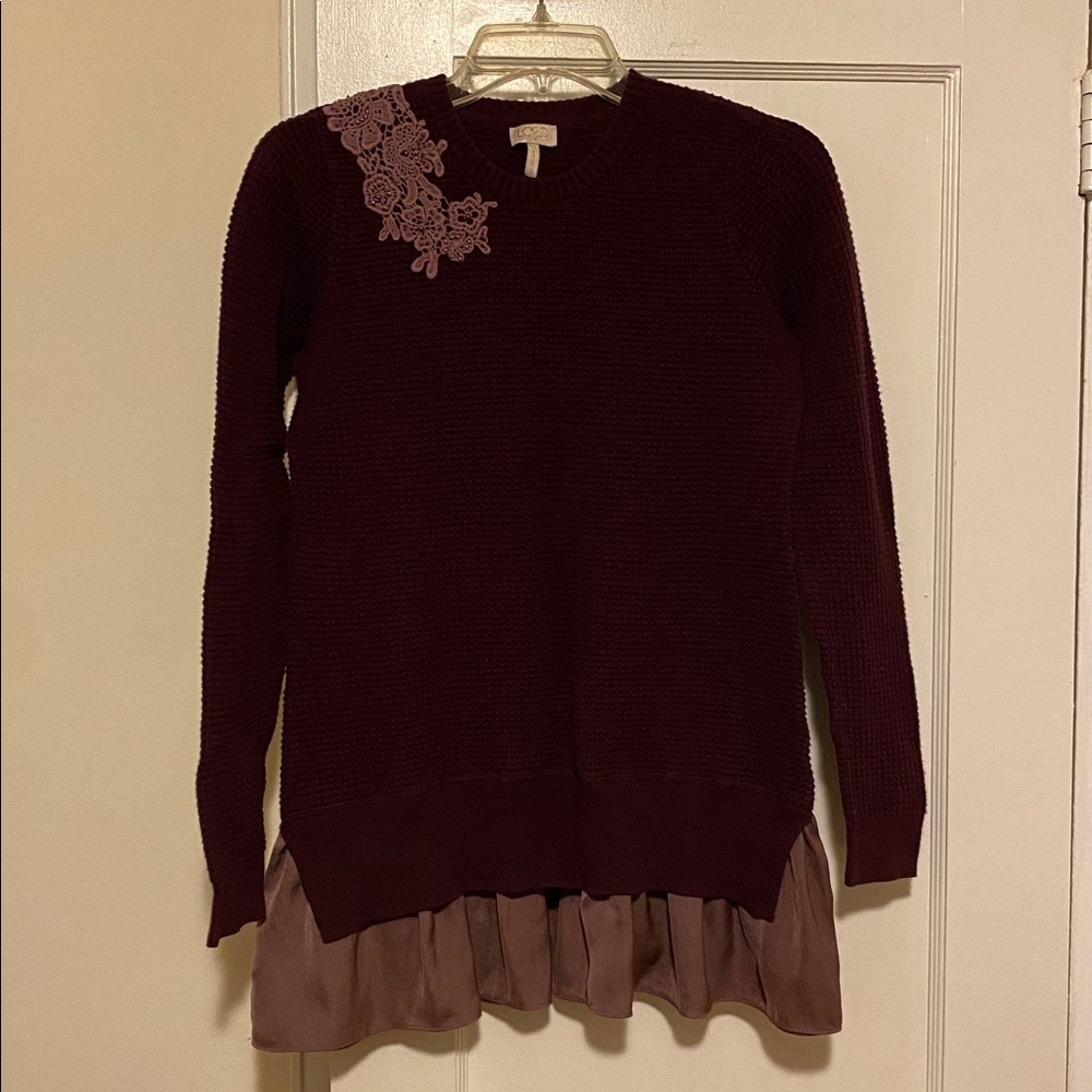 Logo Lavish Embroidered Waffle Knit Sweater Plum XS